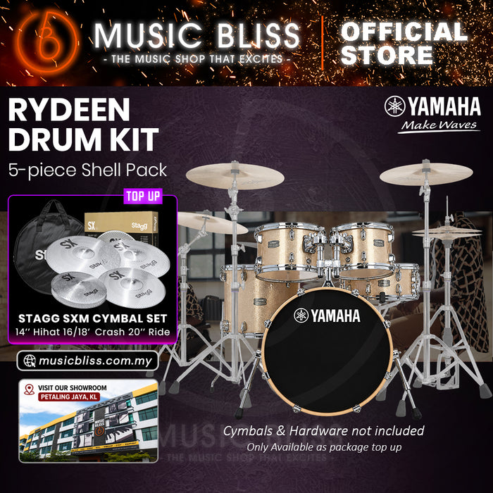 Yamaha Rydeen 5-Piece Acoustic Drum Kit – 20" Bass Drum – Shell Pack Only or Complete Package with Hardware & Cymbals - Champagne Glitter