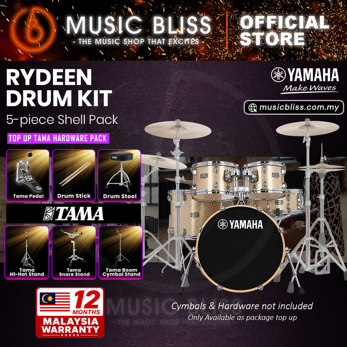 Yamaha Rydeen 5-Piece Acoustic Drum Kit – 20" Bass Drum – Shell Pack Only or Complete Package with Hardware & Cymbals - Champagne Glitter