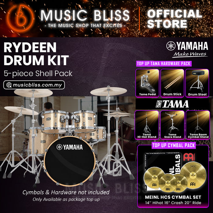 Yamaha Rydeen 5-Piece Acoustic Drum Kit – 20" Bass Drum – Shell Pack Only or Complete Package with Hardware & Cymbals - Champagne Glitter