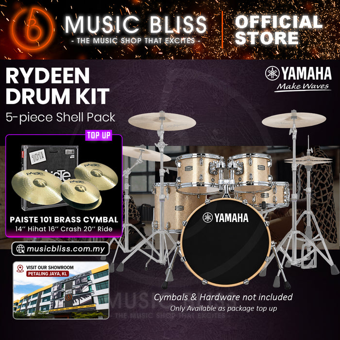 Yamaha Rydeen 5-Piece Acoustic Drum Kit – 20" Bass Drum – Shell Pack Only or Complete Package with Hardware & Cymbals - Champagne Glitter