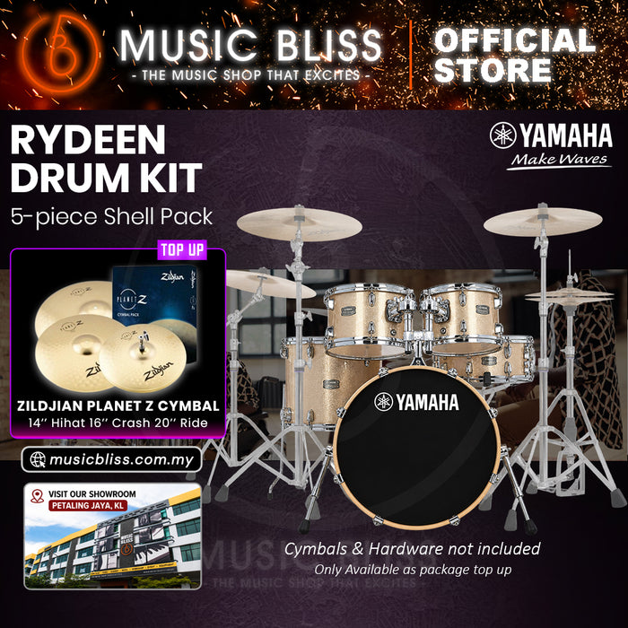 Yamaha Rydeen 5-Piece Acoustic Drum Kit – 20" Bass Drum – Shell Pack Only or Complete Package with Hardware & Cymbals - Champagne Glitter