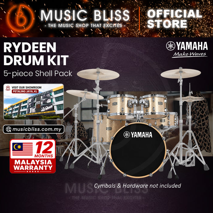 Yamaha Rydeen 5-Piece Acoustic Drum Kit – 20" Bass Drum – Shell Pack Only or Complete Package with Hardware & Cymbals - Champagne Glitter