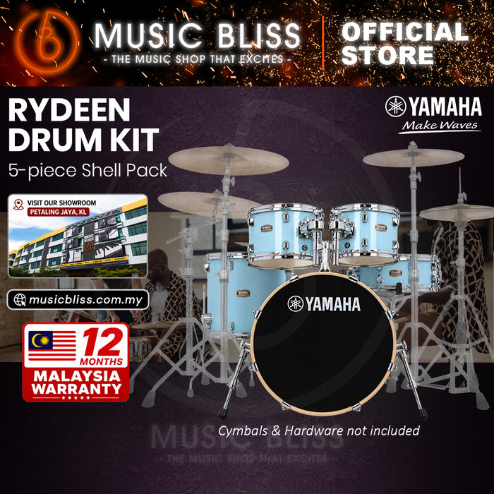 Yamaha Rydeen 5-Piece Acoustic Drum Kit – 20" Bass Drum – Shell Pack Only or Complete Package with Hardware & Cymbals - Gloss Pale Blue