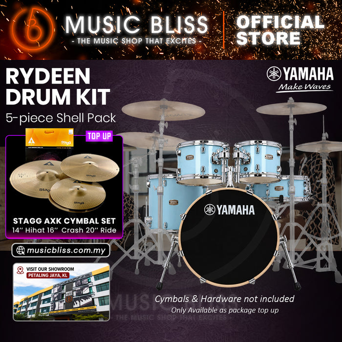 Yamaha Rydeen 5-Piece Acoustic Drum Kit – 20" Bass Drum – Shell Pack Only or Complete Package with Hardware & Cymbals - Gloss Pale Blue