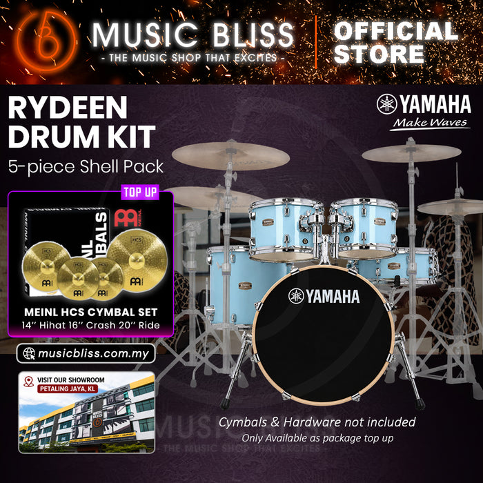 Yamaha Rydeen 5-Piece Acoustic Drum Kit – 20" Bass Drum – Shell Pack Only or Complete Package with Hardware & Cymbals - Gloss Pale Blue