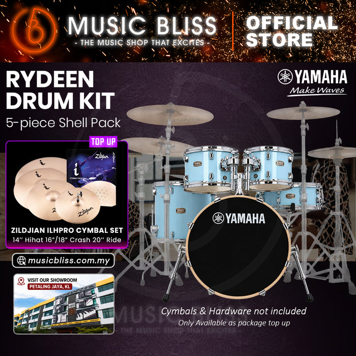 Yamaha Rydeen 5-Piece Acoustic Drum Kit – 20" Bass Drum – Shell Pack Only or Complete Package with Hardware & Cymbals - Gloss Pale Blue