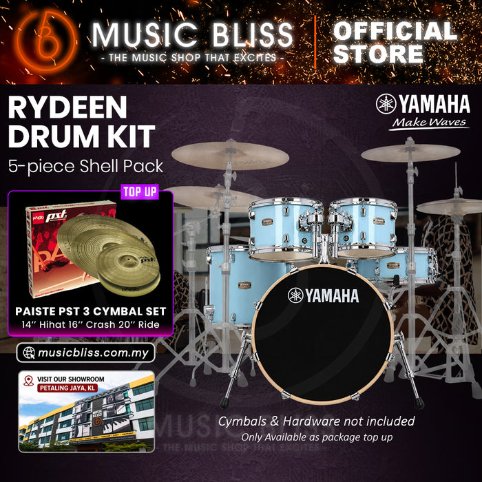 Yamaha Rydeen 5-Piece Acoustic Drum Kit – 20" Bass Drum – Shell Pack Only or Complete Package with Hardware & Cymbals - Gloss Pale Blue