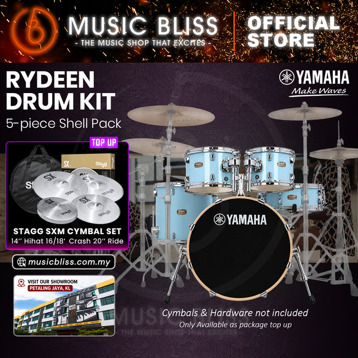Yamaha Rydeen 5-Piece Acoustic Drum Kit – 20" Bass Drum – Shell Pack Only or Complete Package with Hardware & Cymbals - Gloss Pale Blue