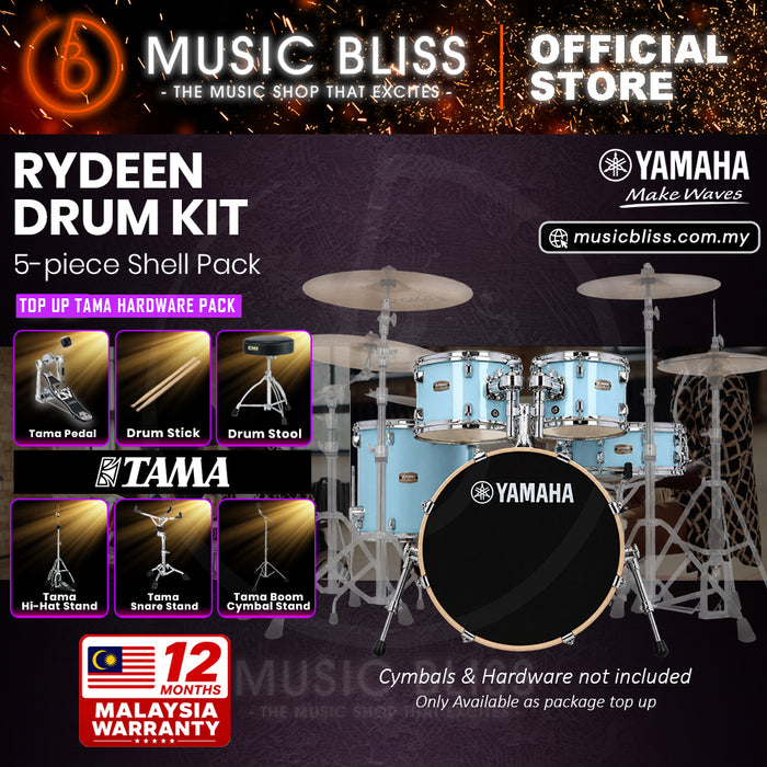 Yamaha Rydeen 5-Piece Acoustic Drum Kit – 20" Bass Drum – Shell Pack Only or Complete Package with Hardware & Cymbals - Gloss Pale Blue