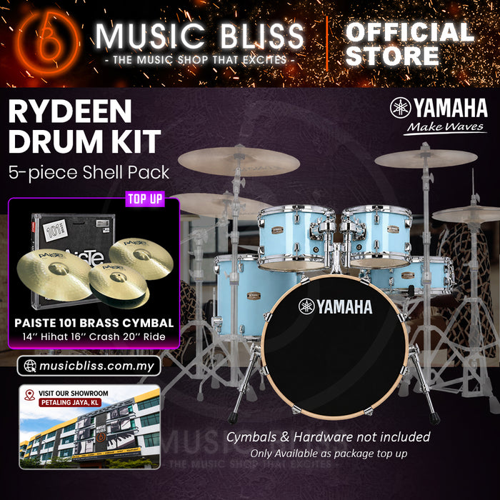 Yamaha Rydeen 5-Piece Acoustic Drum Kit – 20" Bass Drum – Shell Pack Only or Complete Package with Hardware & Cymbals - Gloss Pale Blue