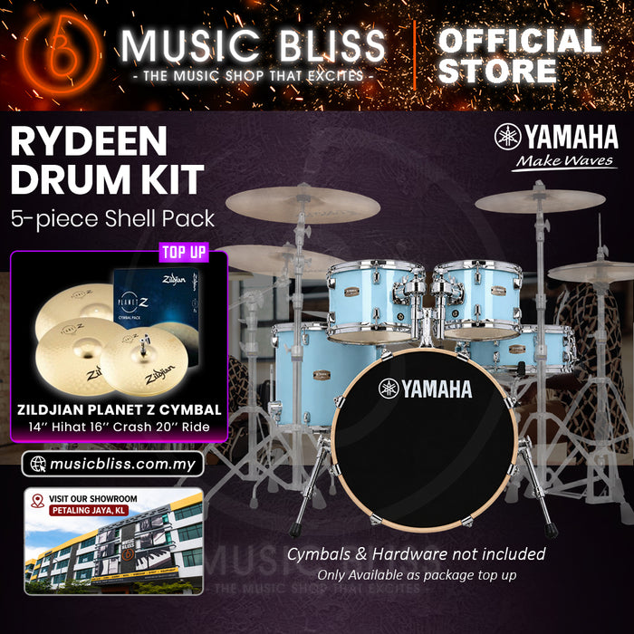 Yamaha Rydeen 5-Piece Acoustic Drum Kit – 20" Bass Drum – Shell Pack Only or Complete Package with Hardware & Cymbals - Gloss Pale Blue