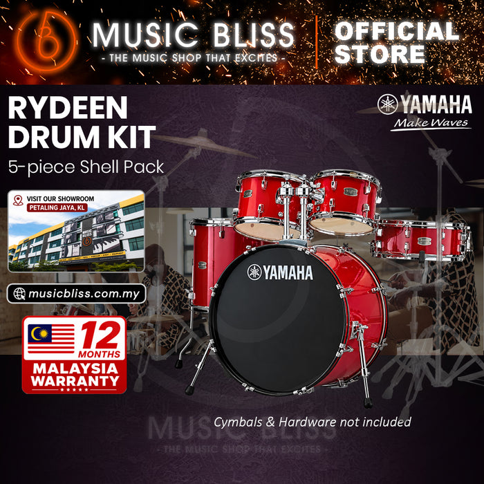 Yamaha Rydeen 5-Piece Acoustic Drum Kit – 20" Bass Drum – Shell Pack Only or Complete Package with Hardware & Cymbals - Hot Red
