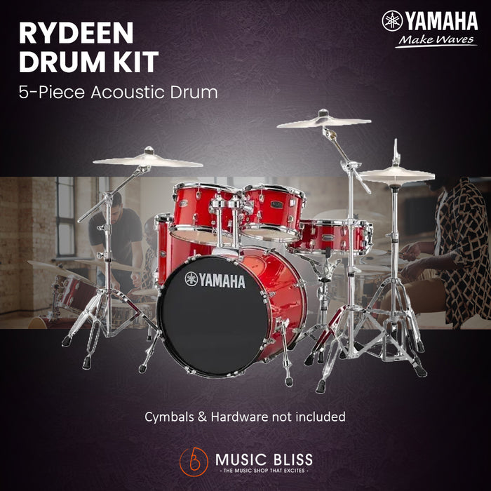 Yamaha Rydeen 5-Piece Acoustic Drum Kit – 20" Bass Drum – Shell Pack Only or Complete Package with Hardware & Cymbals - Hot Red