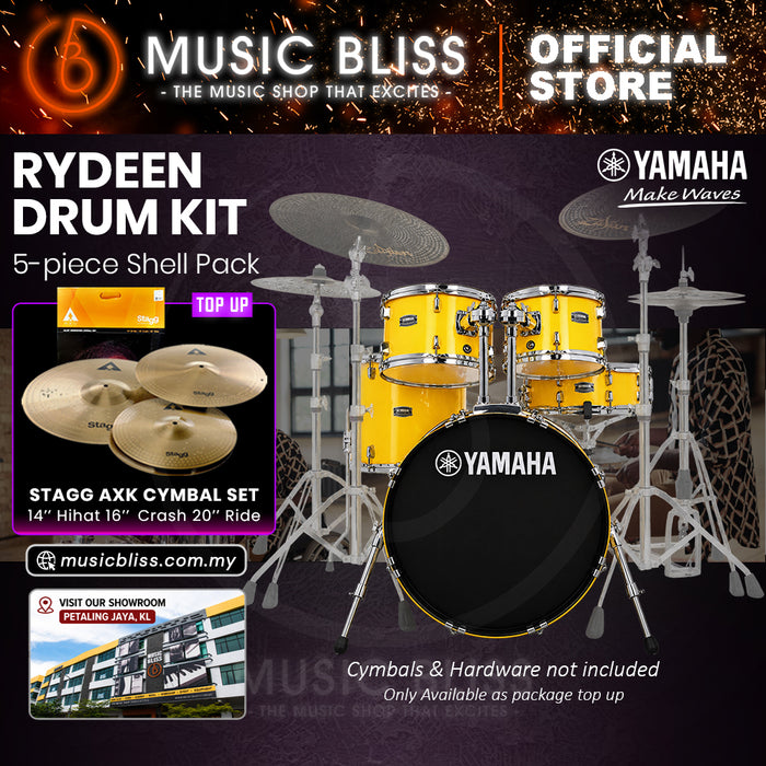 Yamaha Rydeen 5-Piece Acoustic Drum Kit – 20" Bass Drum – Shell Pack Only or Complete Package with Hardware & Cymbals - Mellow Yellow