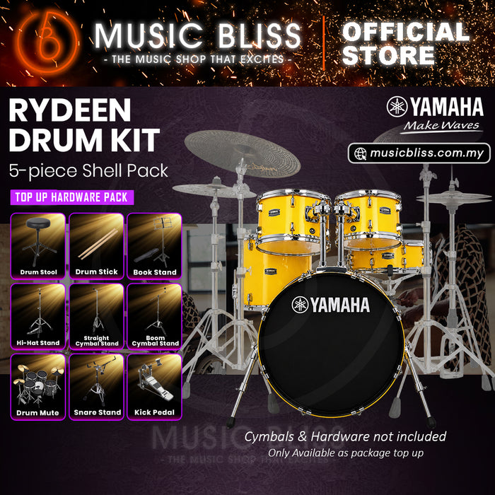 Yamaha Rydeen 5-Piece Acoustic Drum Kit – 20" Bass Drum – Shell Pack Only or Complete Package with Hardware & Cymbals - Mellow Yellow