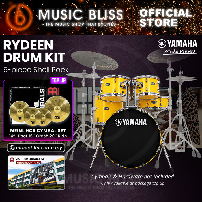 Yamaha Rydeen 5-Piece Acoustic Drum Kit – 20" Bass Drum – Shell Pack Only or Complete Package with Hardware & Cymbals - Mellow Yellow