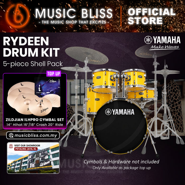 Yamaha Rydeen 5-Piece Acoustic Drum Kit – 20" Bass Drum – Shell Pack Only or Complete Package with Hardware & Cymbals - Mellow Yellow