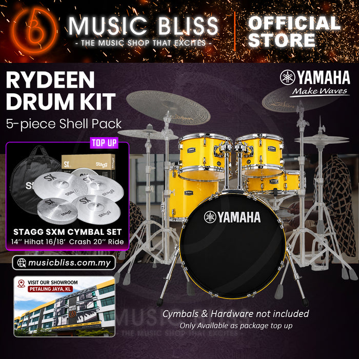 Yamaha Rydeen 5-Piece Acoustic Drum Kit – 20" Bass Drum – Shell Pack Only or Complete Package with Hardware & Cymbals - Mellow Yellow