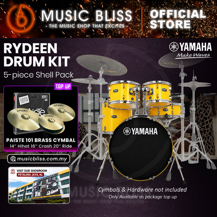 Yamaha Rydeen 5-Piece Acoustic Drum Kit – 20" Bass Drum – Shell Pack Only or Complete Package with Hardware & Cymbals - Mellow Yellow