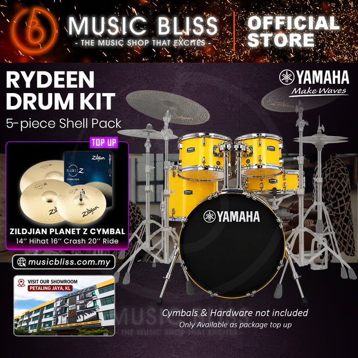 Yamaha Rydeen 5-Piece Acoustic Drum Kit – 20" Bass Drum – Shell Pack Only or Complete Package with Hardware & Cymbals - Mellow Yellow