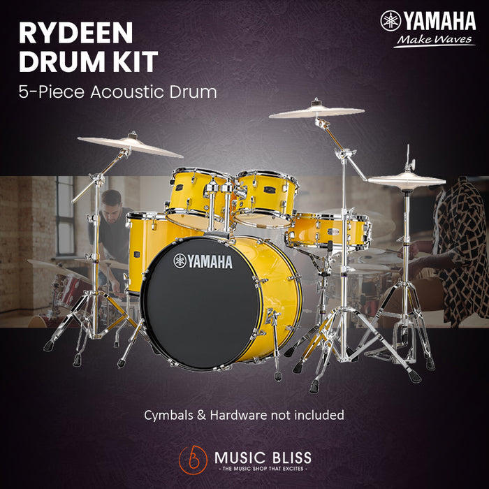 Yamaha Rydeen 5-Piece Acoustic Drum Kit – 20" Bass Drum – Shell Pack Only or Complete Package with Hardware & Cymbals - Mellow Yellow