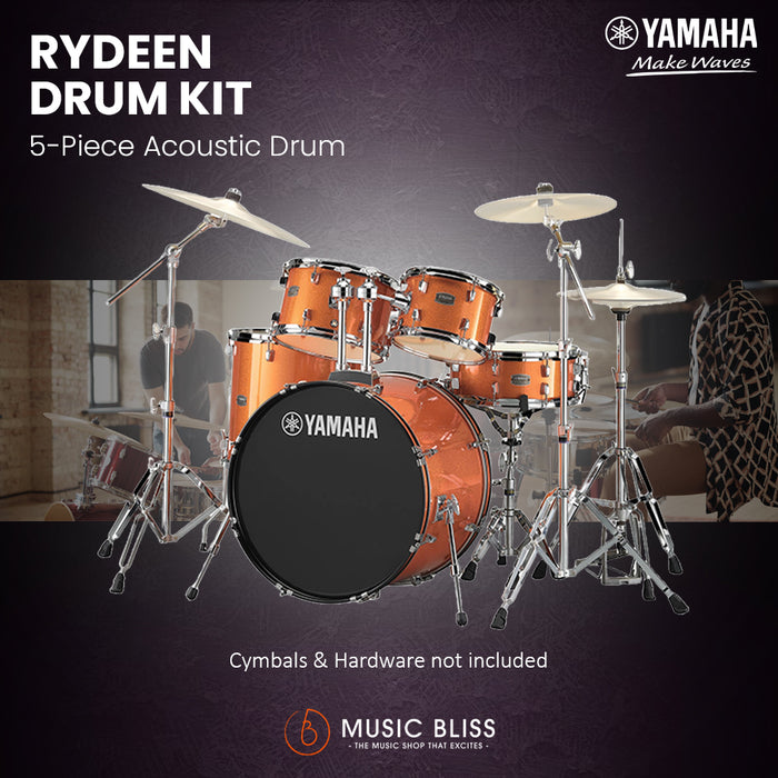 Yamaha Rydeen 5-Piece Acoustic Drum Kit – 22" Bass Drum – Shell Pack Only or Complete Package with Hardware & Cymbals - Orange Glitter