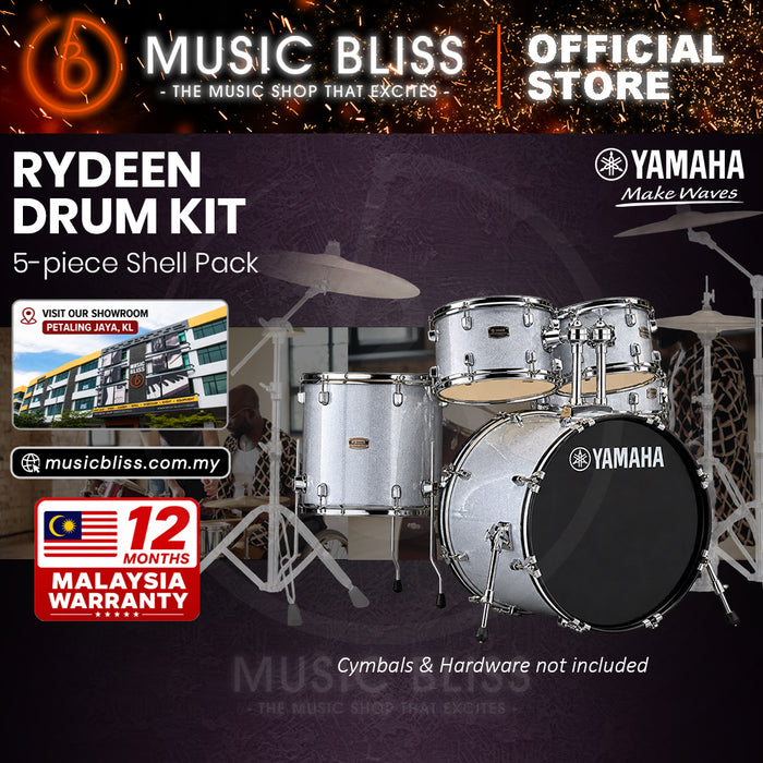 Yamaha Rydeen 5-Piece Acoustic Drum Kit – 20" Bass Drum – Shell Pack Only or Complete Package with Hardware & Cymbals - Silver Glitter