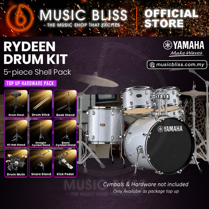 Yamaha Rydeen 5-Piece Acoustic Drum Kit – 20" Bass Drum – Shell Pack Only or Complete Package with Hardware & Cymbals - Silver Glitter