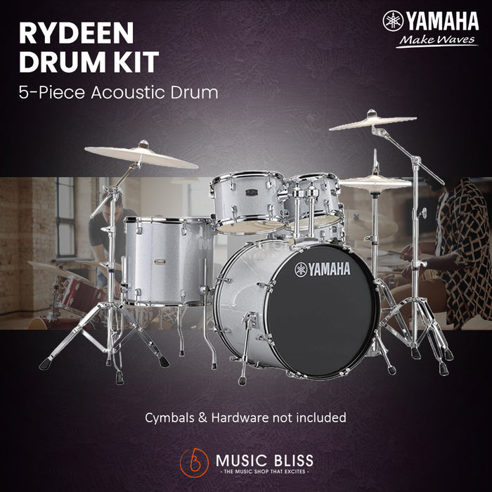 Yamaha Rydeen 5-Piece Acoustic Drum Kit – 20" Bass Drum – Shell Pack Only or Complete Package with Hardware & Cymbals - Silver Glitter