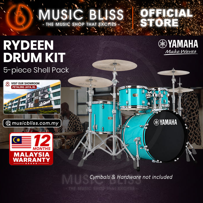 Yamaha Rydeen 5-Piece Acoustic Drum Kit – 20" Bass Drum – Shell Pack Only or Complete Package with Hardware & Cymbals - Turquoise Glitter
