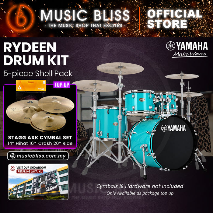 Yamaha Rydeen 5-Piece Acoustic Drum Kit – 20" Bass Drum – Shell Pack Only or Complete Package with Hardware & Cymbals - Turquoise Glitter