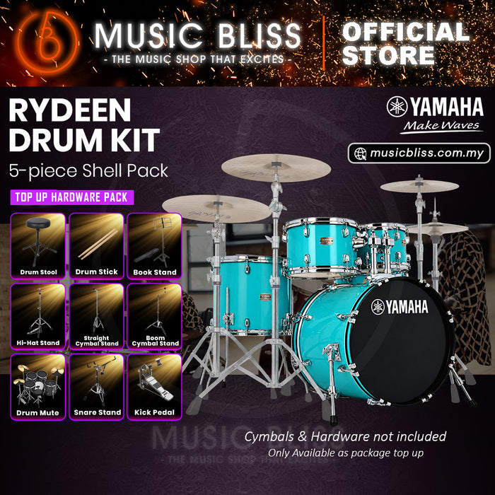Yamaha Rydeen 5-Piece Acoustic Drum Kit – 20" Bass Drum – Shell Pack Only or Complete Package with Hardware & Cymbals - Turquoise Glitter