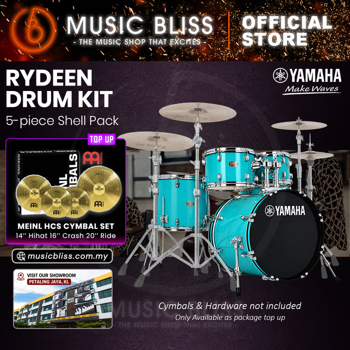 Yamaha Rydeen 5-Piece Acoustic Drum Kit – 20" Bass Drum – Shell Pack Only or Complete Package with Hardware & Cymbals - Turquoise Glitter