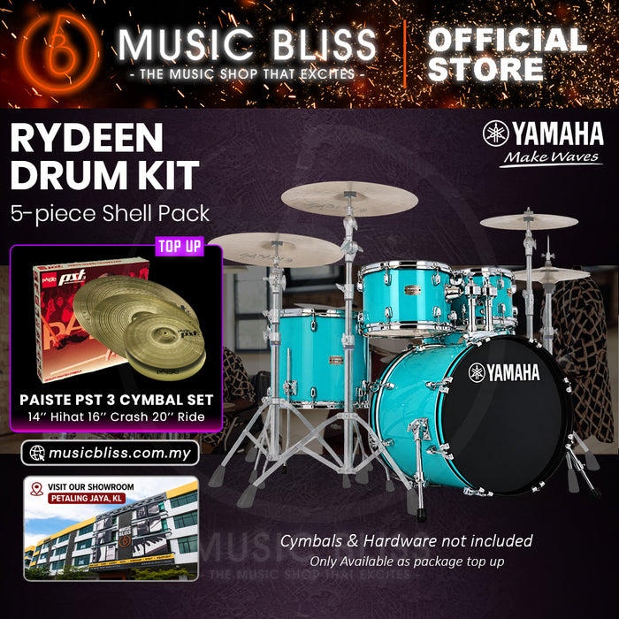 Yamaha Rydeen 5-Piece Acoustic Drum Kit – 20" Bass Drum – Shell Pack Only or Complete Package with Hardware & Cymbals - Turquoise Glitter
