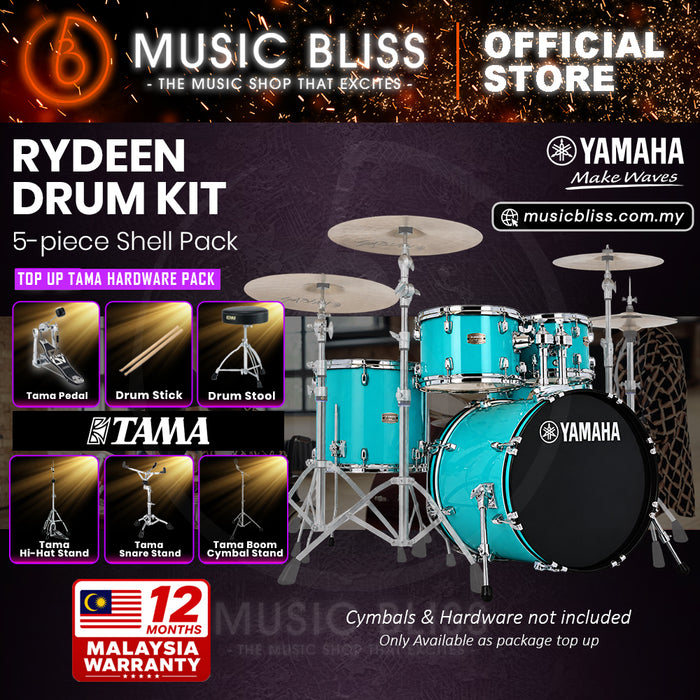 Yamaha Rydeen 5-Piece Acoustic Drum Kit – 20" Bass Drum – Shell Pack Only or Complete Package with Hardware & Cymbals - Turquoise Glitter