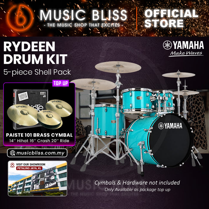 Yamaha Rydeen 5-Piece Acoustic Drum Kit – 20" Bass Drum – Shell Pack Only or Complete Package with Hardware & Cymbals - Turquoise Glitter