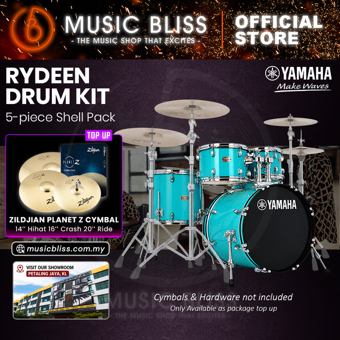 Yamaha Rydeen 5-Piece Acoustic Drum Kit – 20" Bass Drum – Shell Pack Only or Complete Package with Hardware & Cymbals - Turquoise Glitter
