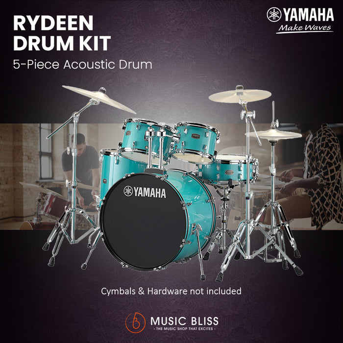 Yamaha Rydeen 5-Piece Acoustic Drum Kit – 22" Bass Drum – Shell Pack Only or Complete Package with Hardware & Cymbals - Turquoise Glitter