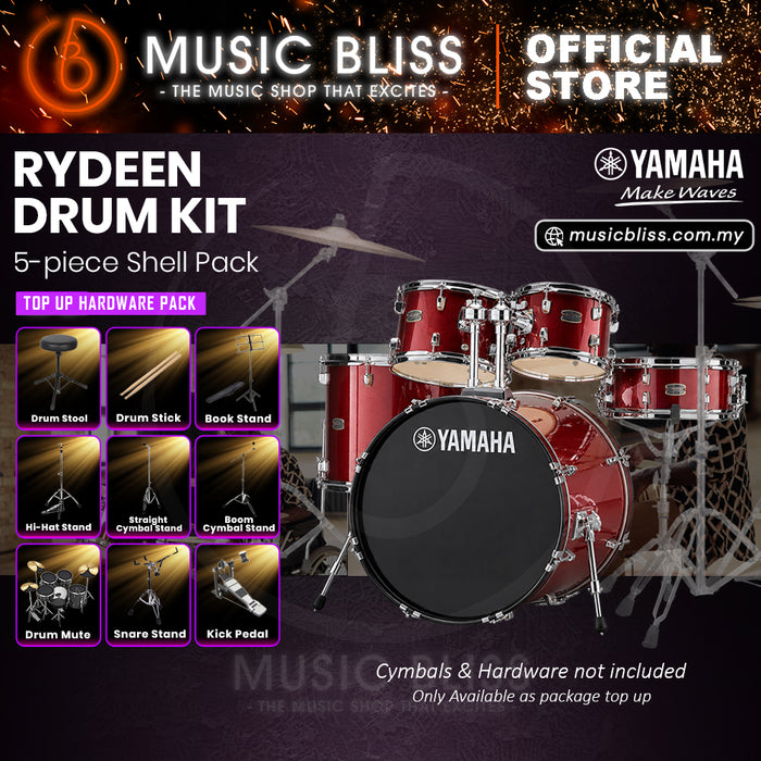 Yamaha Rydeen 5-Piece Acoustic Drum Kit – 20" Bass Drum – Shell Pack Only or Complete Package with Hardware & Cymbals - Burgundy Glitter