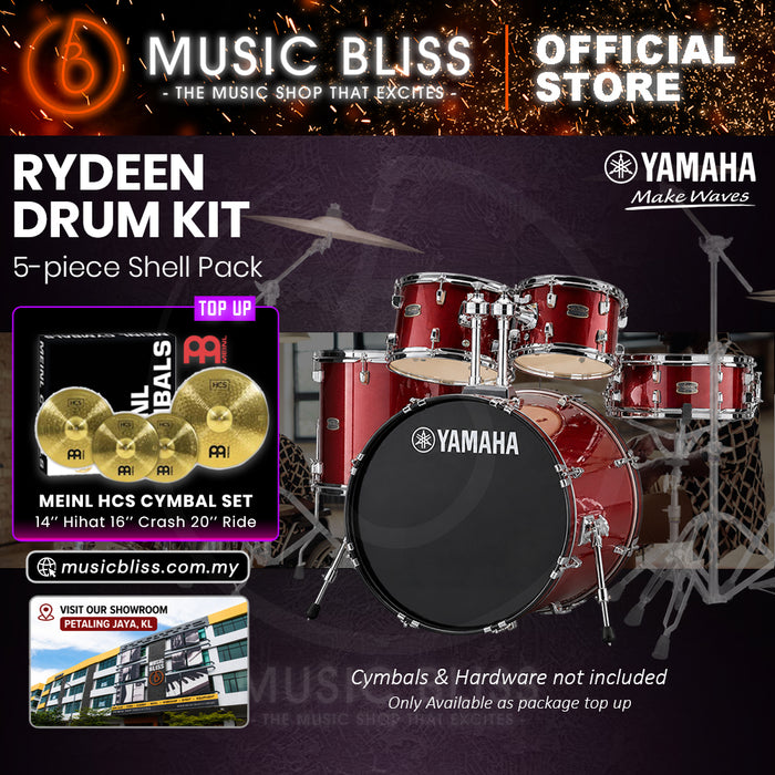 Yamaha Rydeen 5-Piece Acoustic Drum Kit – 20" Bass Drum – Shell Pack Only or Complete Package with Hardware & Cymbals - Burgundy Glitter