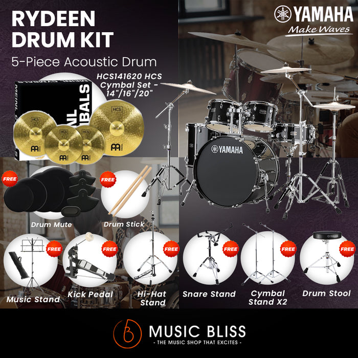 Yamaha Rydeen 5-Piece Acoustic Drum Kit – 22" Bass Drum – Shell Pack Only or Complete Package with Hardware & Cymbals - Black Glitter