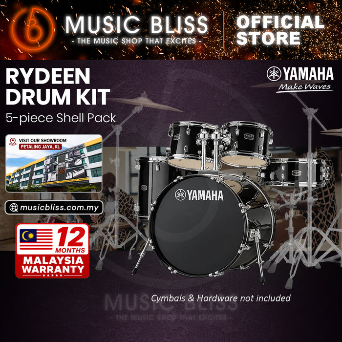 Yamaha Rydeen 5-Piece Acoustic Drum Kit – 22" Bass Drum – Shell Pack Only or Complete Package with Hardware & Cymbals - Black Glitter