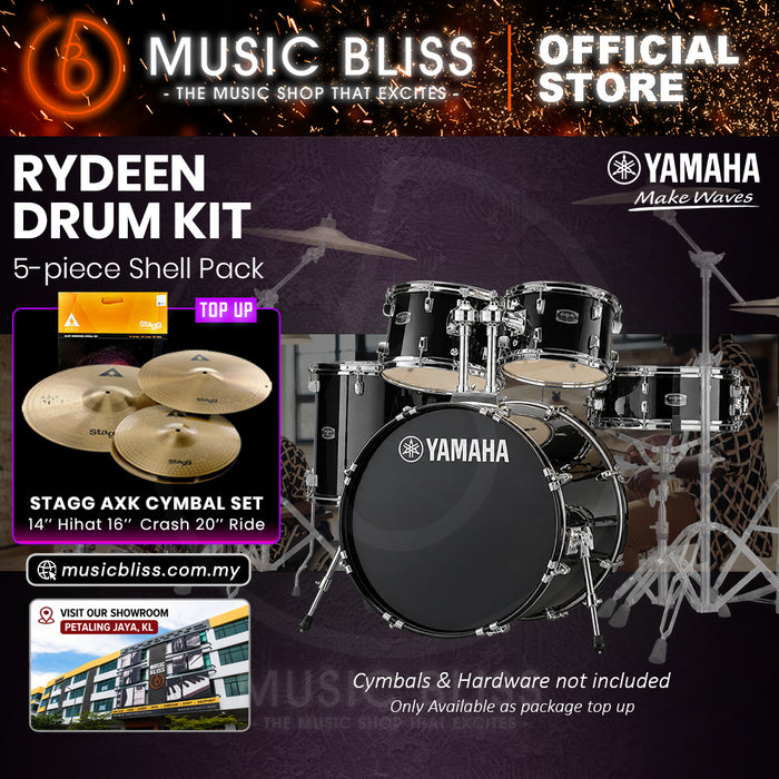 Yamaha Rydeen 5-Piece Acoustic Drum Kit – 22" Bass Drum – Shell Pack Only or Complete Package with Hardware & Cymbals - Black Glitter