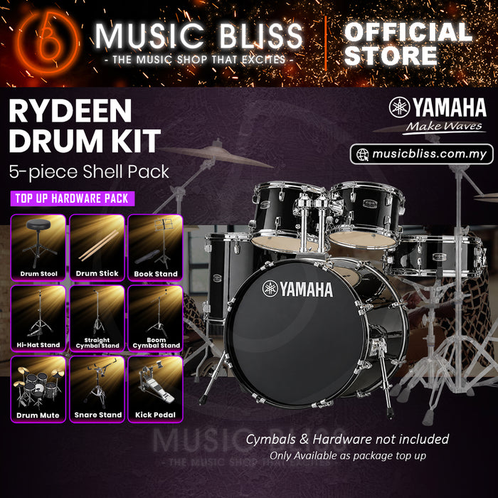 Yamaha Rydeen 5-Piece Acoustic Drum Kit – 22" Bass Drum – Shell Pack Only or Complete Package with Hardware & Cymbals - Black Glitter