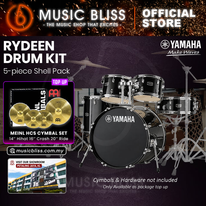 Yamaha Rydeen 5-Piece Acoustic Drum Kit – 22" Bass Drum – Shell Pack Only or Complete Package with Hardware & Cymbals - Black Glitter