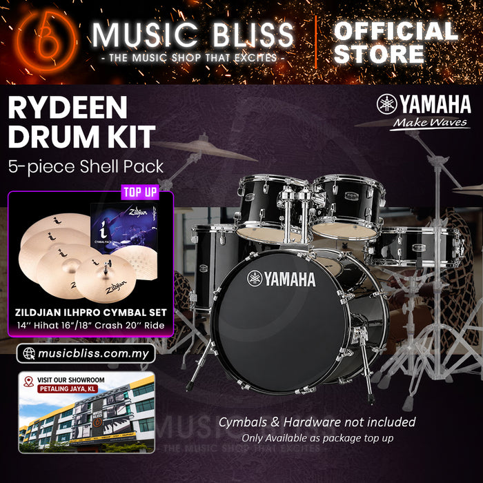 Yamaha Rydeen 5-Piece Acoustic Drum Kit – 22" Bass Drum – Shell Pack Only or Complete Package with Hardware & Cymbals - Black Glitter