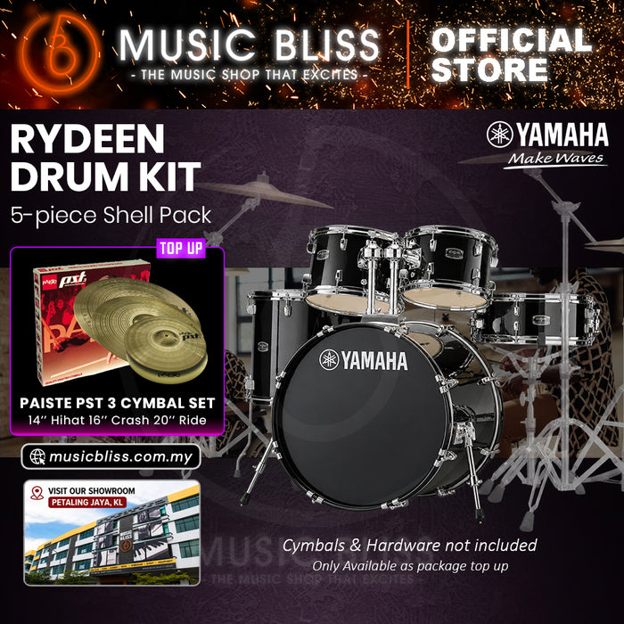 Yamaha Rydeen 5-Piece Acoustic Drum Kit – 22" Bass Drum – Shell Pack Only or Complete Package with Hardware & Cymbals - Black Glitter