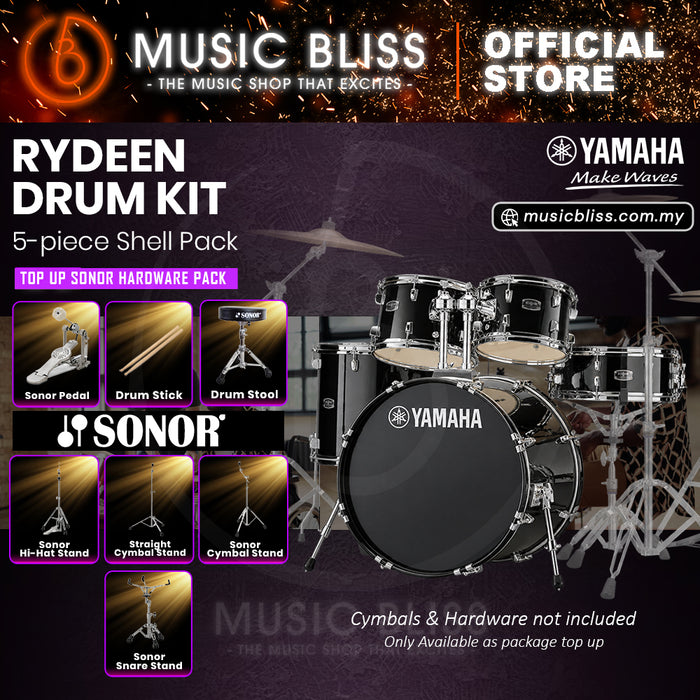 Yamaha Rydeen 5-Piece Acoustic Drum Kit – 22" Bass Drum – Shell Pack Only or Complete Package with Hardware & Cymbals - Black Glitter