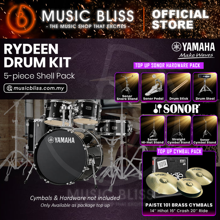 Yamaha Rydeen 5-Piece Acoustic Drum Kit – 22" Bass Drum – Shell Pack Only or Complete Package with Hardware & Cymbals - Black Glitter