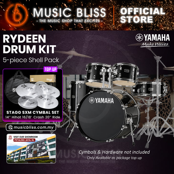 Yamaha Rydeen 5-Piece Acoustic Drum Kit – 22" Bass Drum – Shell Pack Only or Complete Package with Hardware & Cymbals - Black Glitter
